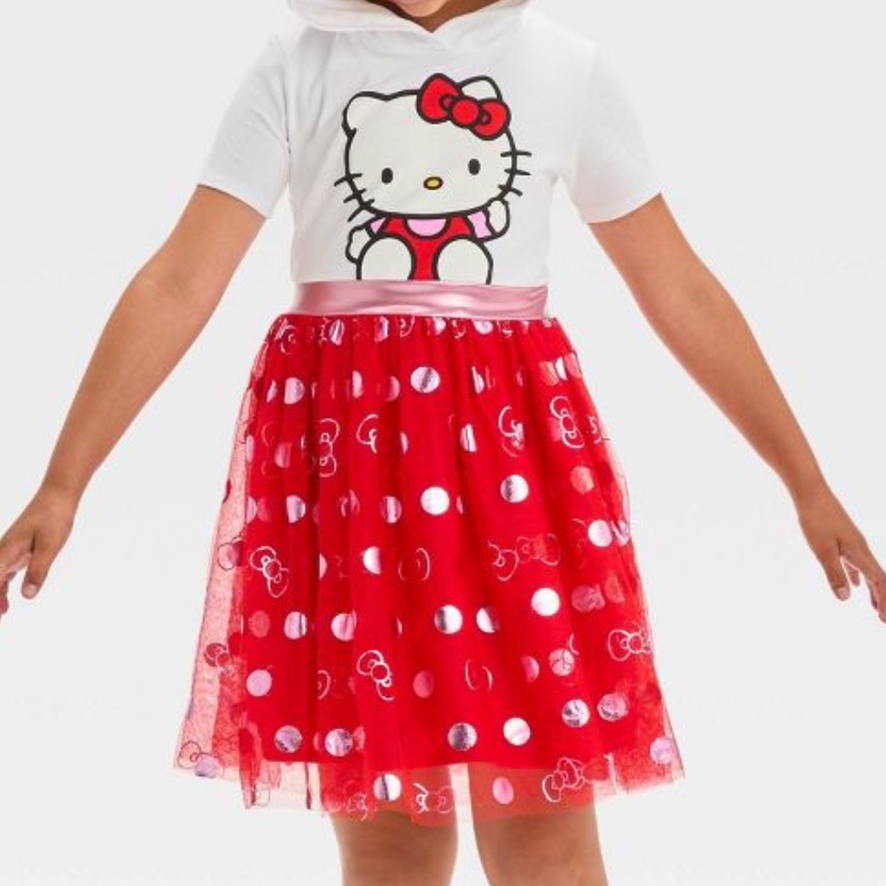 Girls Hello Kitty Hooded Short Sleeve Tutu Dress NWT